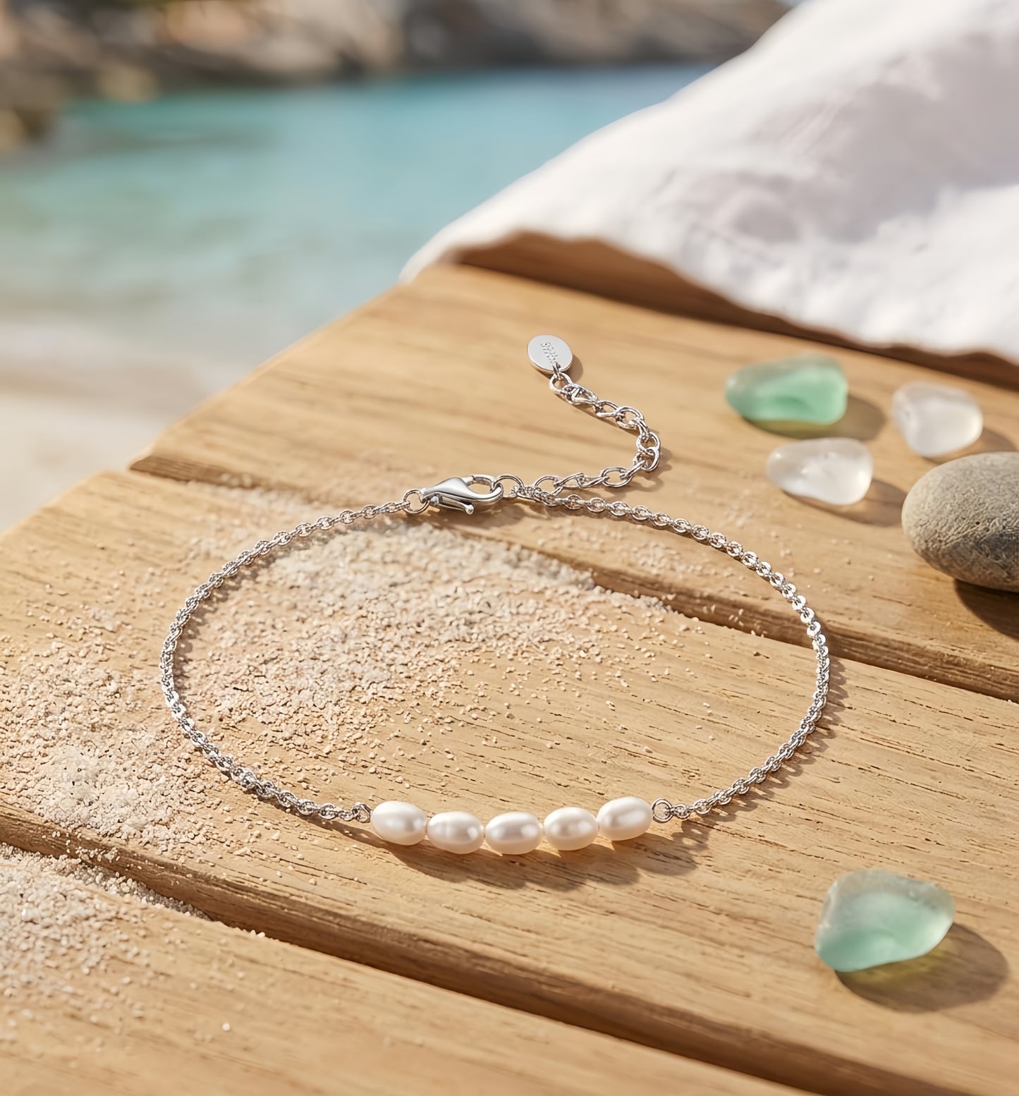 925 Sterling Silver Elegant Pearl Ankle Bracelet: Classic Simplicity Meets Timeless Elegance