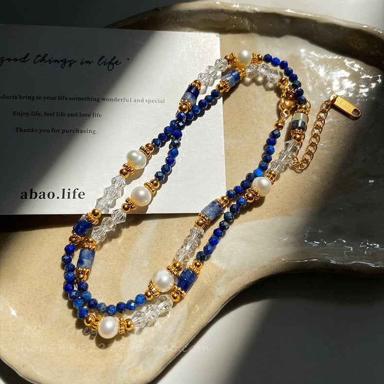 Lapis Lazuli Beaded Patchwork Necklace For Women