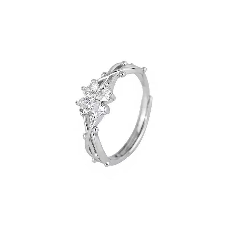 S999 Sterling Silver Thorn Flower Ring, Light Luxury Niche Fashion Band Ring For Women