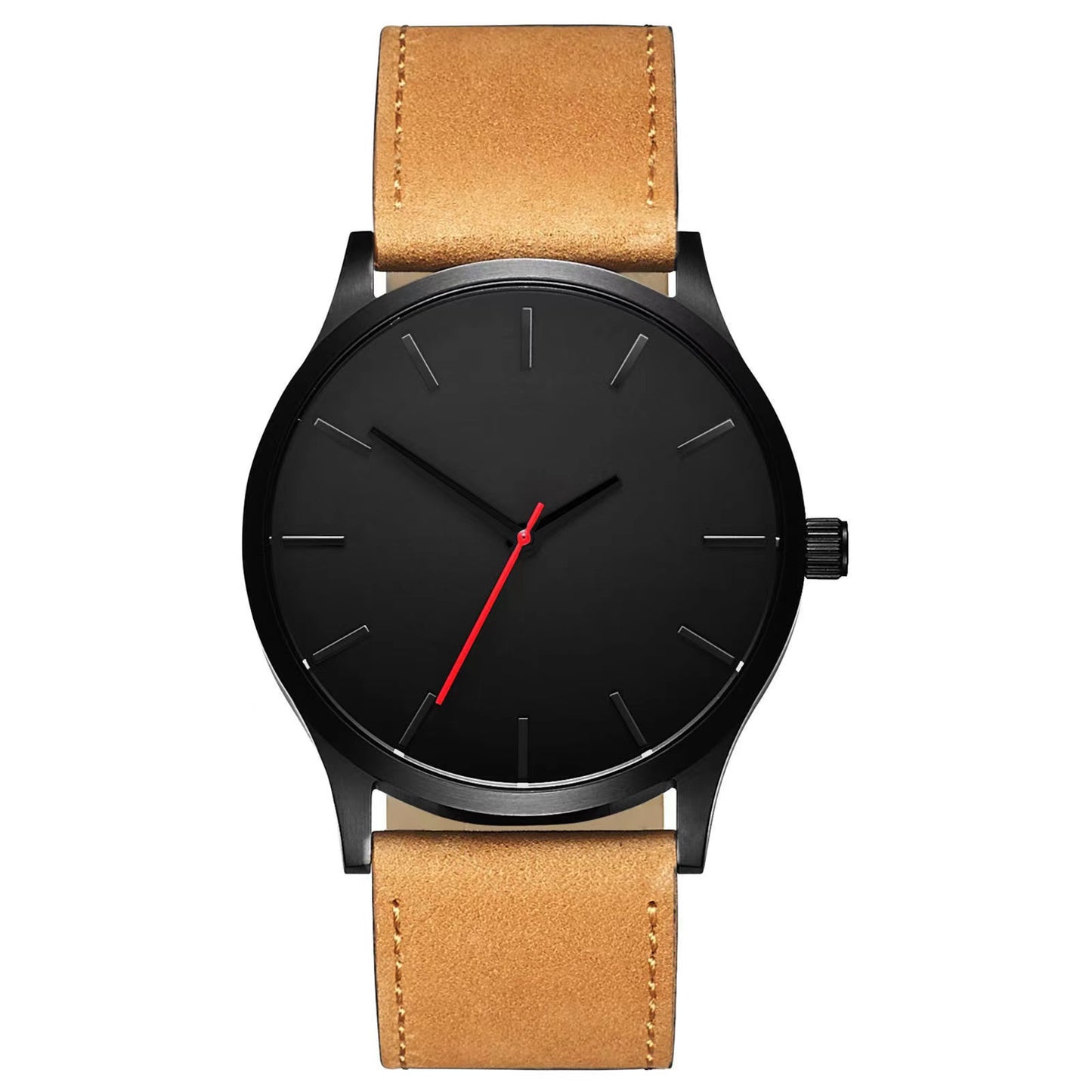 Minimalist Crown Leather Watch for Men – Large Dial Quartz Classic