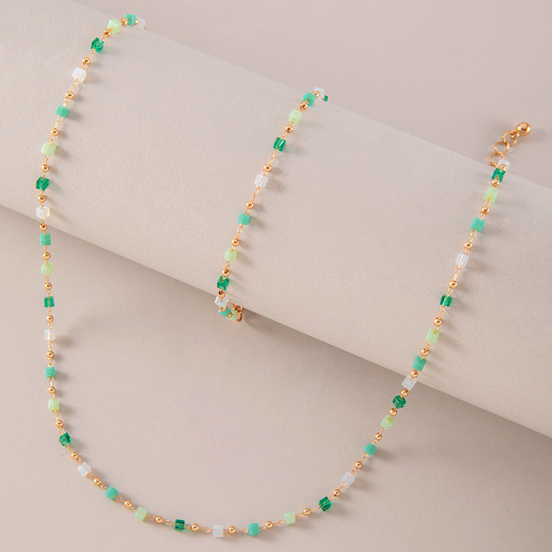 Beaded Cube Sugar Round Bead Necklace