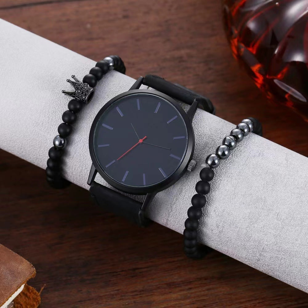 Minimalist Crown Leather Watch for Men – Large Dial Quartz Classic