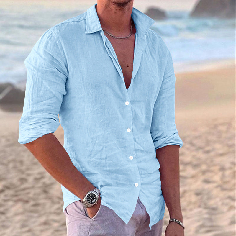 Men's Casual Fashion Cotton And Linen Slim-fit Shirt