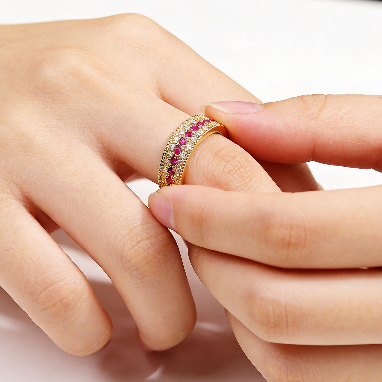 Retro Luxe Full-Diamond-Inlaid Zircon Mid-Century Style Open Ring
