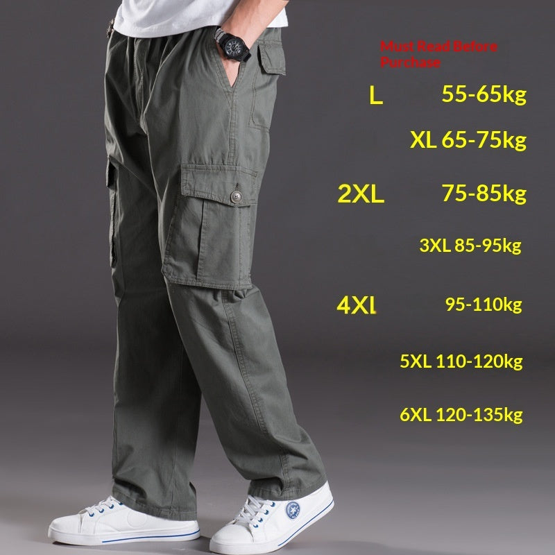 Men's Washed Casual Pants Multi-Pocket Plus-Size Work Trousers