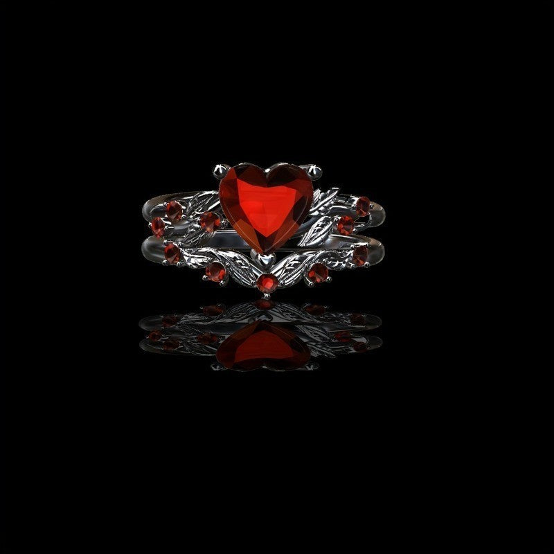 2-Piece New Inlaid Zircon Diamond Heart-shaped Stackable Rings, Retro Minimalist Fashion Rings