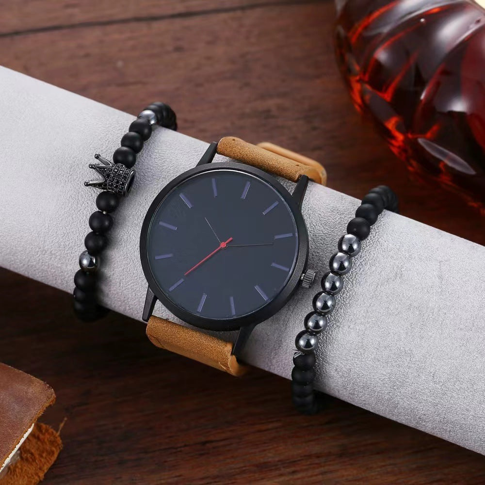 Minimalist Crown Leather Watch for Men – Large Dial Quartz Classic