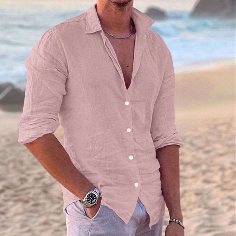 Men's Casual Fashion Cotton And Linen Slim-fit Shirt