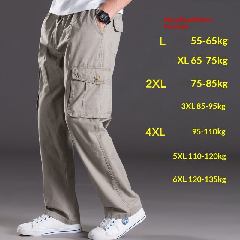 Men's Washed Casual Pants Multi-Pocket Plus-Size Work Trousers