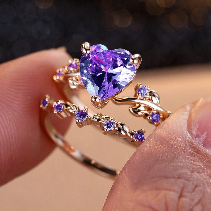 2-Piece New Inlaid Zircon Diamond Heart-shaped Stackable Rings, Retro Minimalist Fashion Rings
