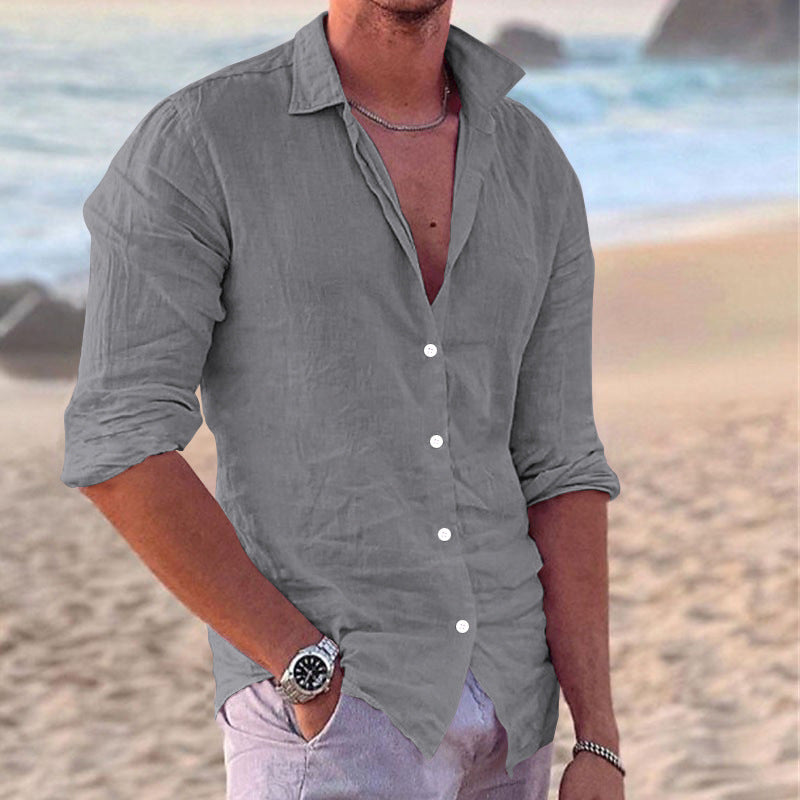 Men's Casual Fashion Cotton And Linen Slim-fit Shirt