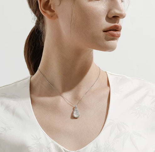 Ice-Transparent Gourd Pendant Necklace for Women – Elegant Crystal-Inspired Jewelry