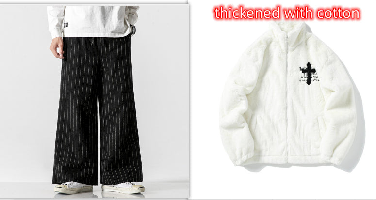 Straight-leg Pants Linen Striped Pants Harem Wide-leg Pants Casual Cotton Linen Pants Men