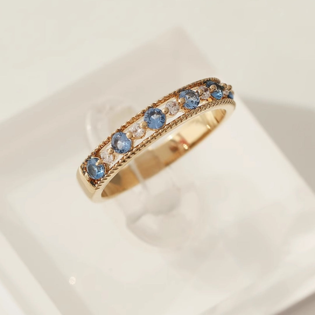 Niche Sea Blue Crystal Lace Hollow Out Ring