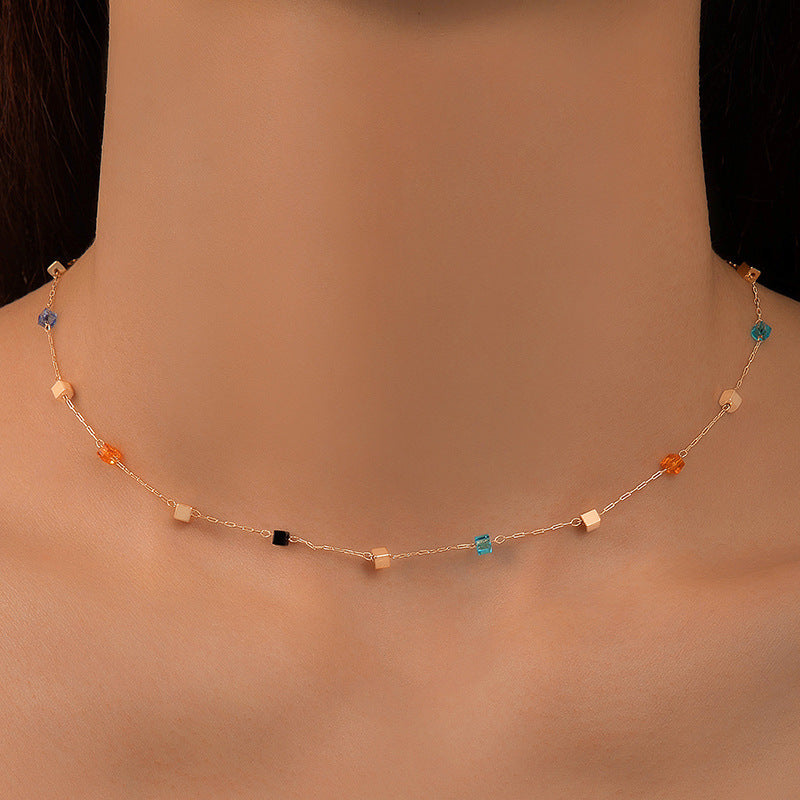 Beaded Cube Sugar Round Bead Necklace