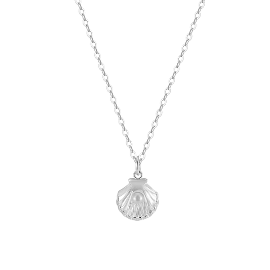925 Sterling Silver  Scallop Shell Necklace with Pearl Accent