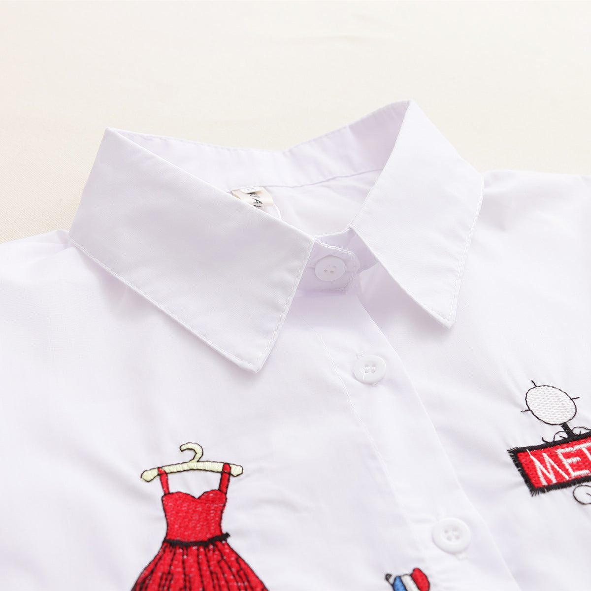 Top embroidered shirt solid color casual shirt