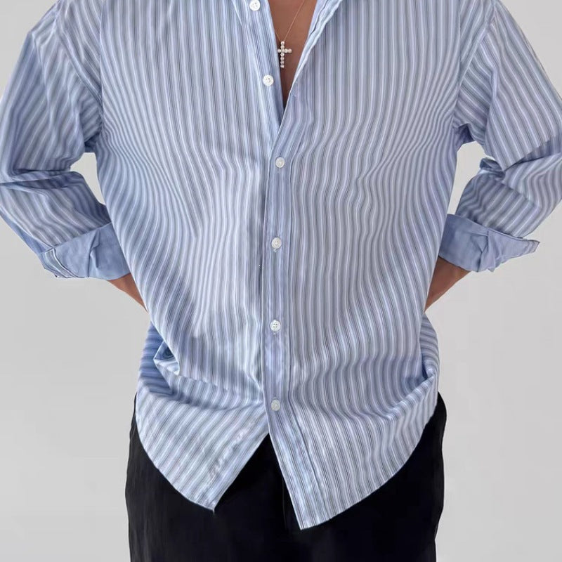 Retro Striped Shirt Men's Long-sleeve Top