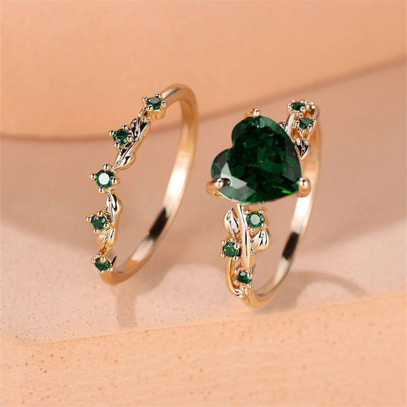 2-Piece New Inlaid Zircon Diamond Heart-shaped Stackable Rings, Retro Minimalist Fashion Rings
