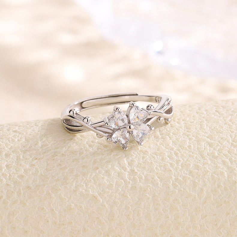 S999 Sterling Silver Thorn Flower Ring, Light Luxury Niche Fashion Band Ring For Women