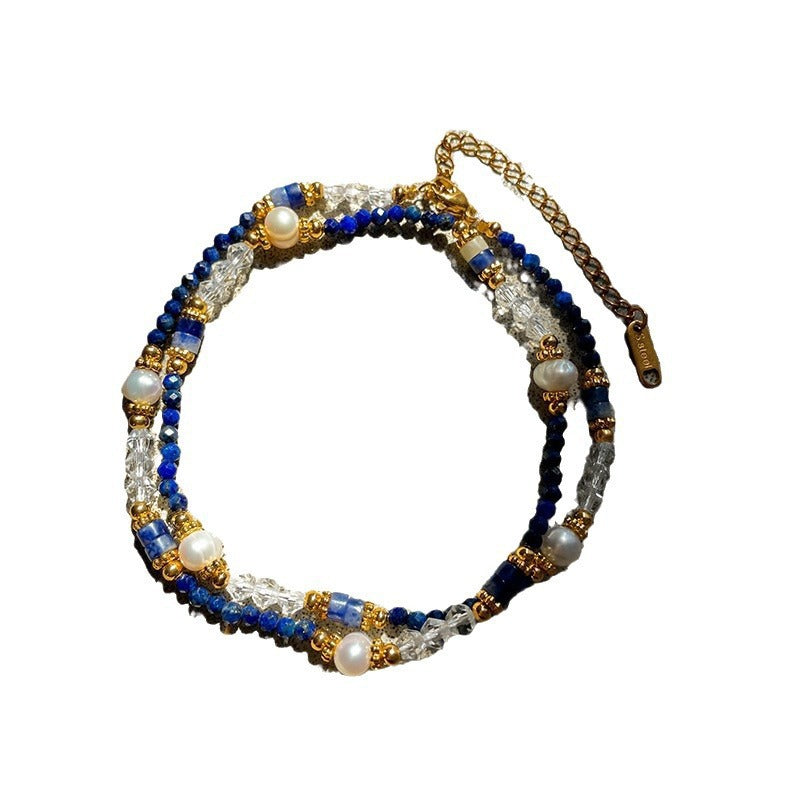 Lapis Lazuli Beaded Patchwork Necklace For Women