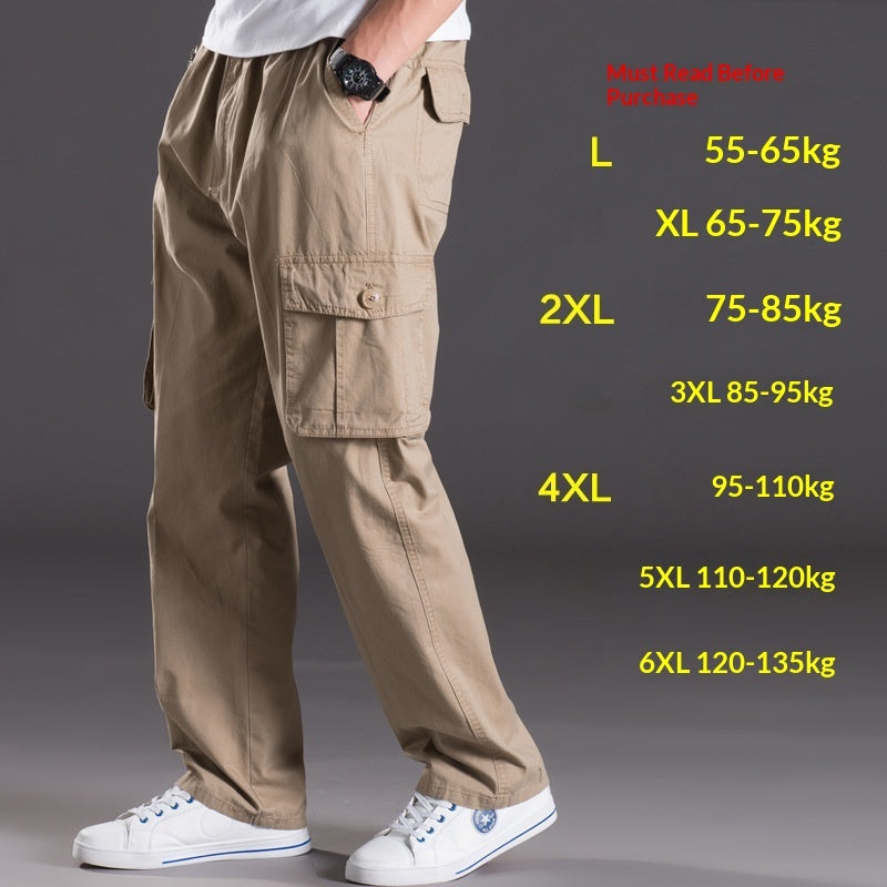 Men's Washed Casual Pants Multi-Pocket Plus-Size Work Trousers
