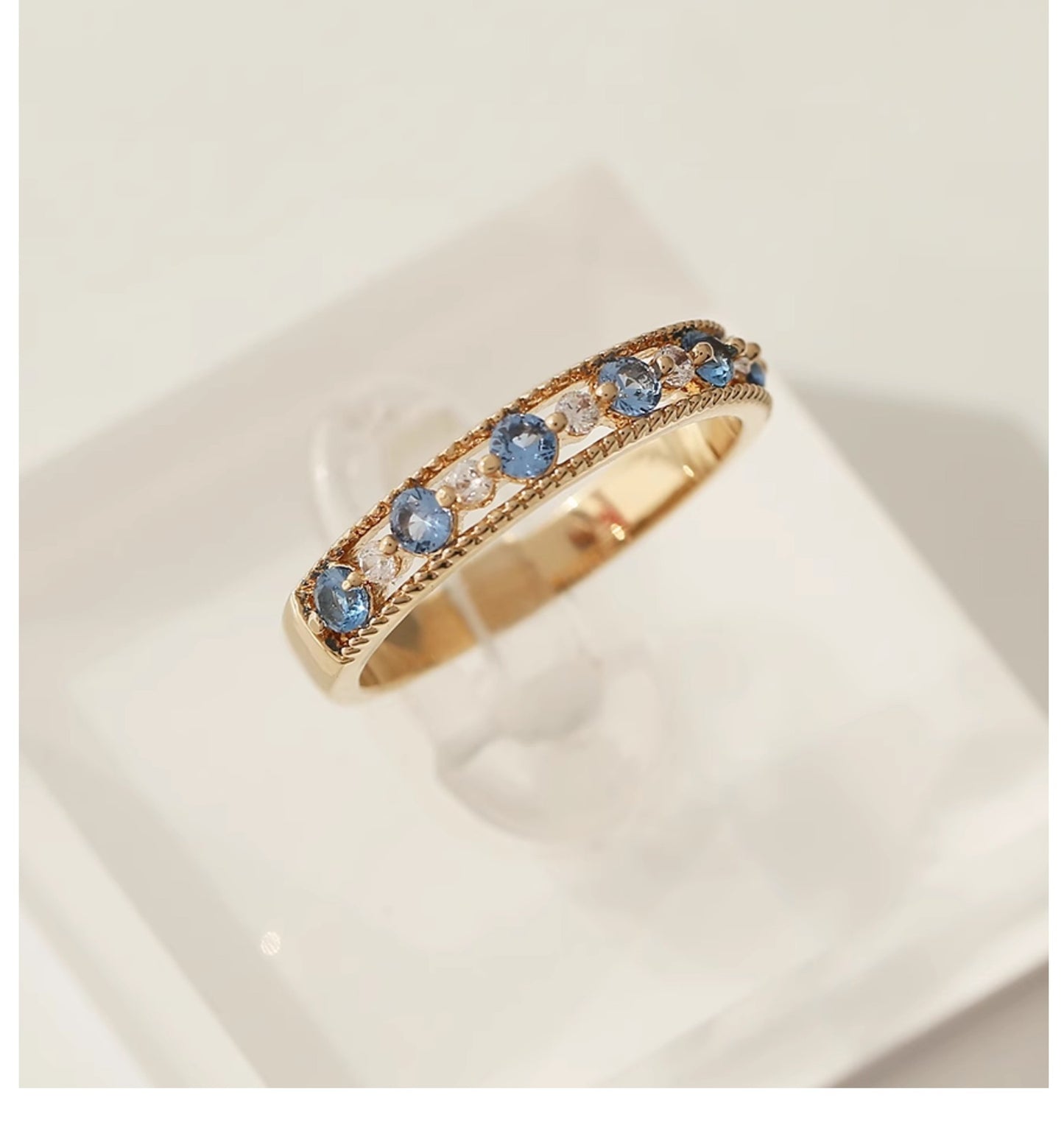 Niche Sea Blue Crystal Lace Hollow Out Ring