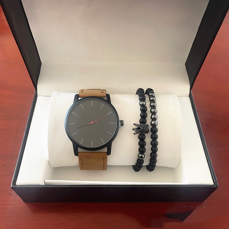 Minimalist Crown Leather Watch for Men – Large Dial Quartz Classic