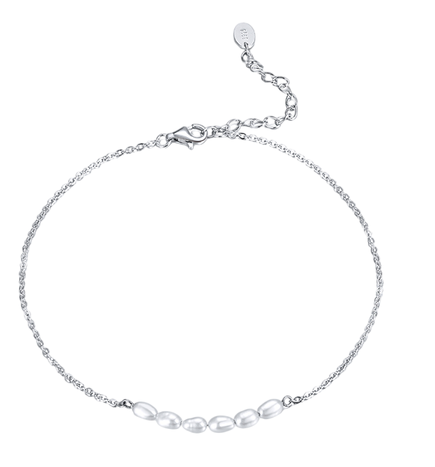 925 Sterling Silver Elegant  Pearl Ankle Bracelet: Classic Simplicity Meets Timeless Elegance