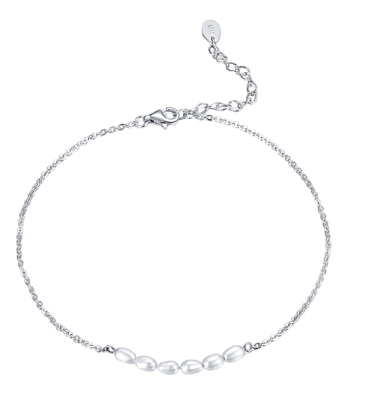 925 Sterling Silver Elegant  Pearl Ankle Bracelet: Classic Simplicity Meets Timeless Elegance