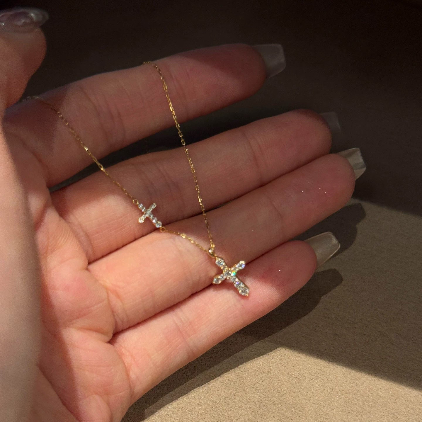 Dainty Double Cross Necklace for Women – Full Diamond-Inspired Zircon Pendant