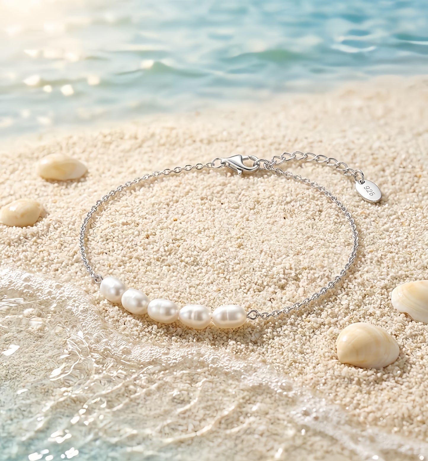 925 Sterling Silver Elegant  Pearl Ankle Bracelet: Classic Simplicity Meets Timeless Elegance