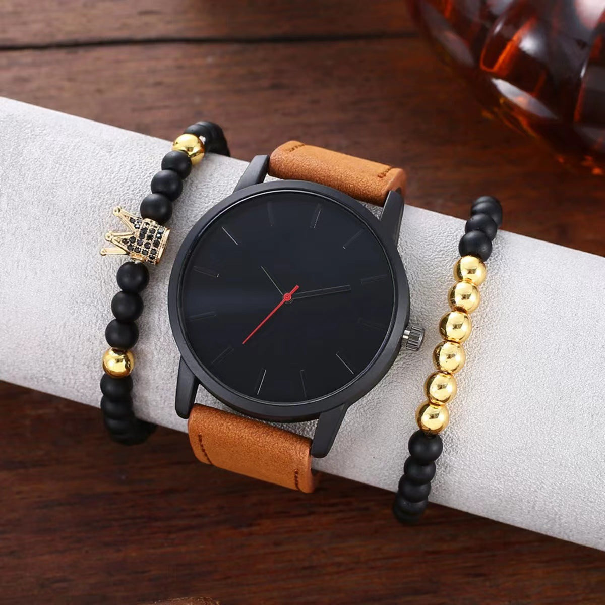 Minimalist Crown Leather Watch for Men – Large Dial Quartz Classic