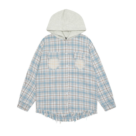 Fashionable All-match Hooded Plaid Shirt For Men