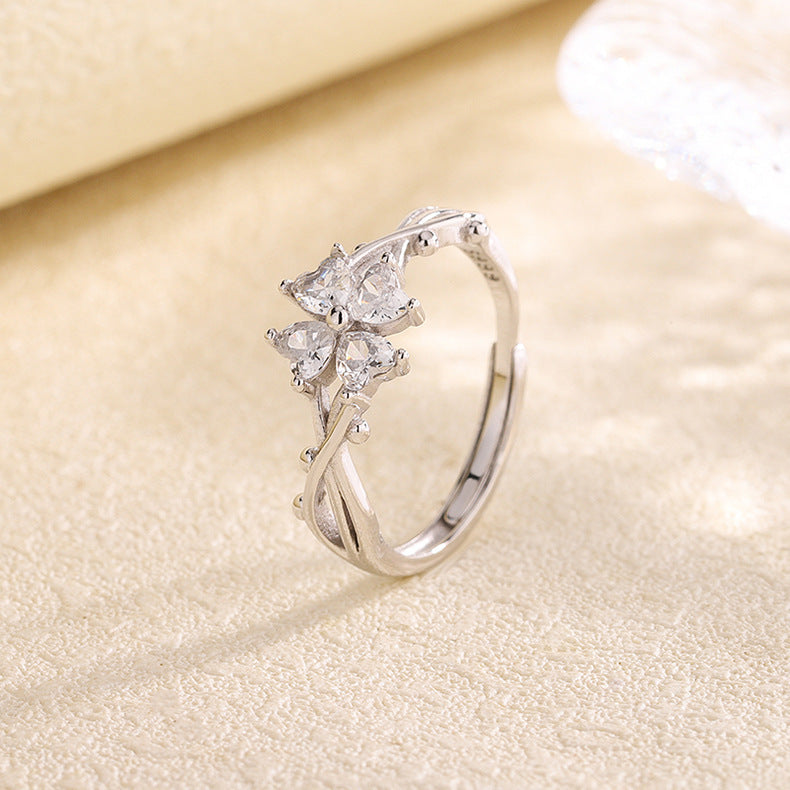 S999 Sterling Silver Thorn Flower Ring, Light Luxury Niche Fashion Band Ring For Women