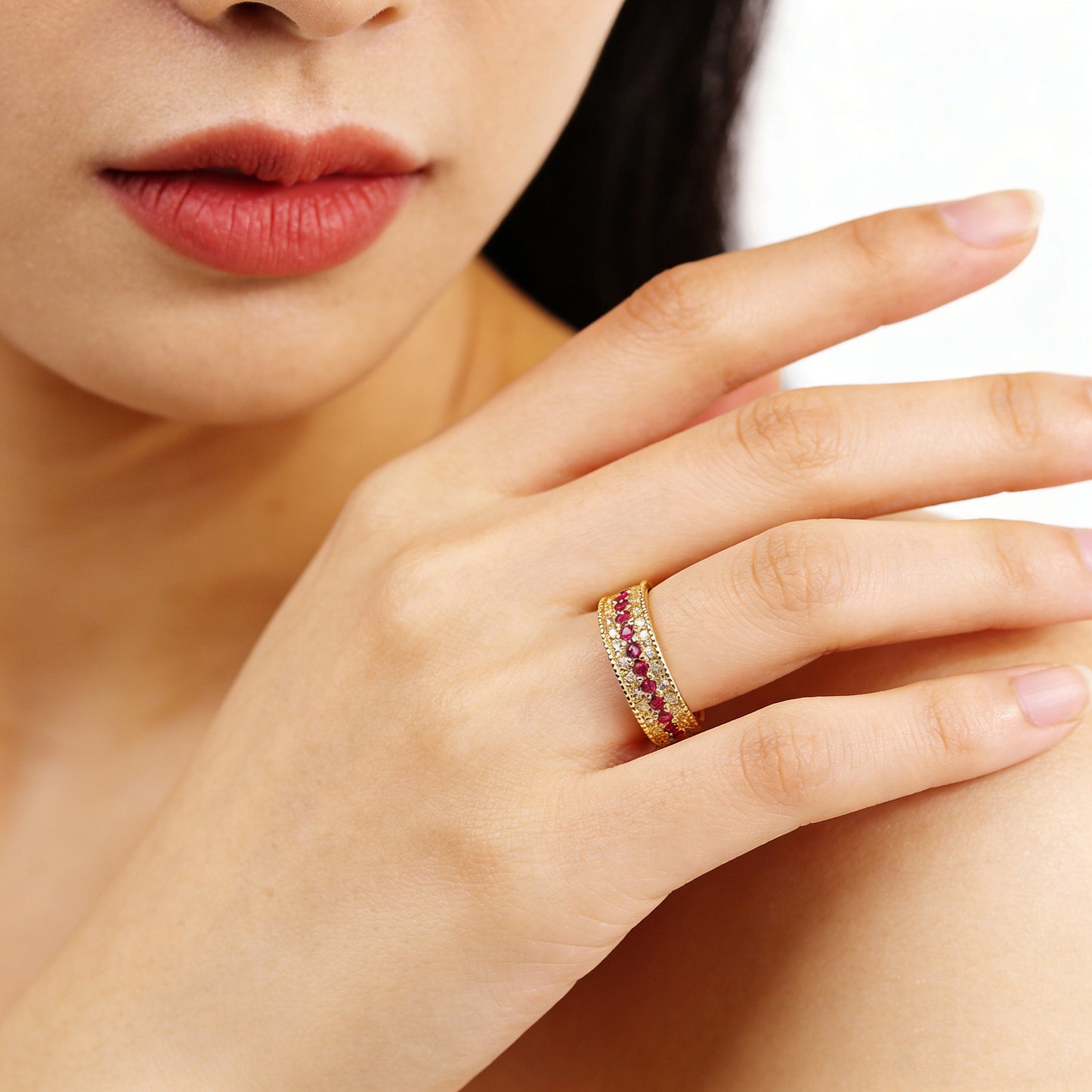 Retro Luxe Full-Diamond-Inlaid Zircon Mid-Century Style Open Ring