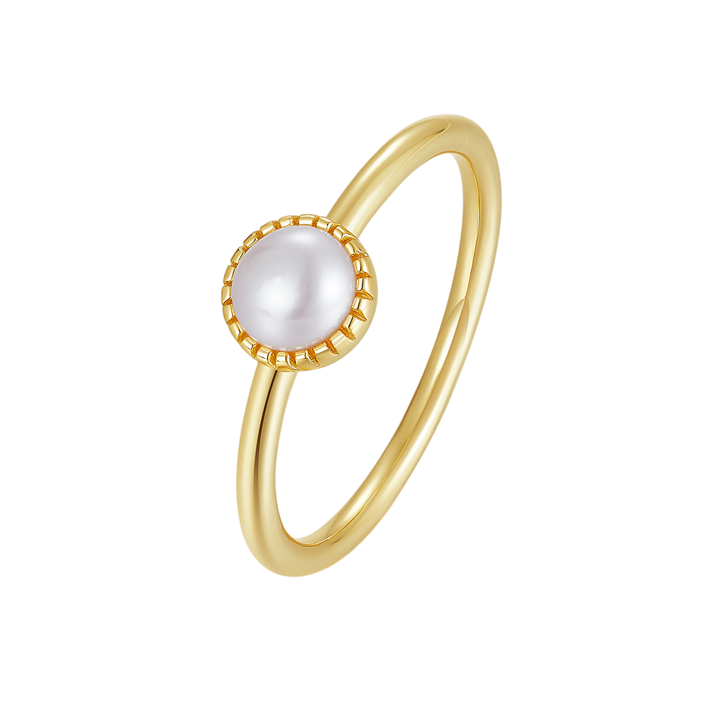 925 Sterling Silver Elegant Pearl Solitaire Ring with Textured Sunburst Bezel Design