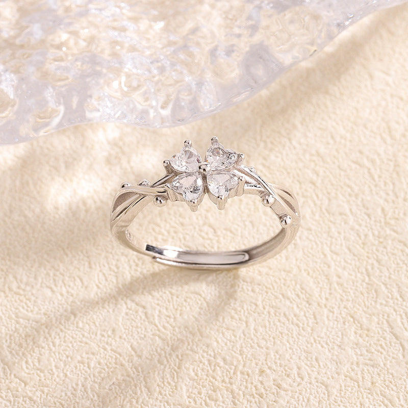 S999 Sterling Silver Thorn Flower Ring, Light Luxury Niche Fashion Band Ring For Women