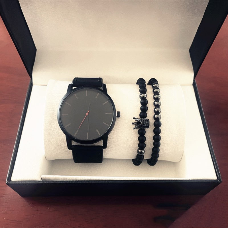 Minimalist Crown Leather Watch for Men – Large Dial Quartz Classic