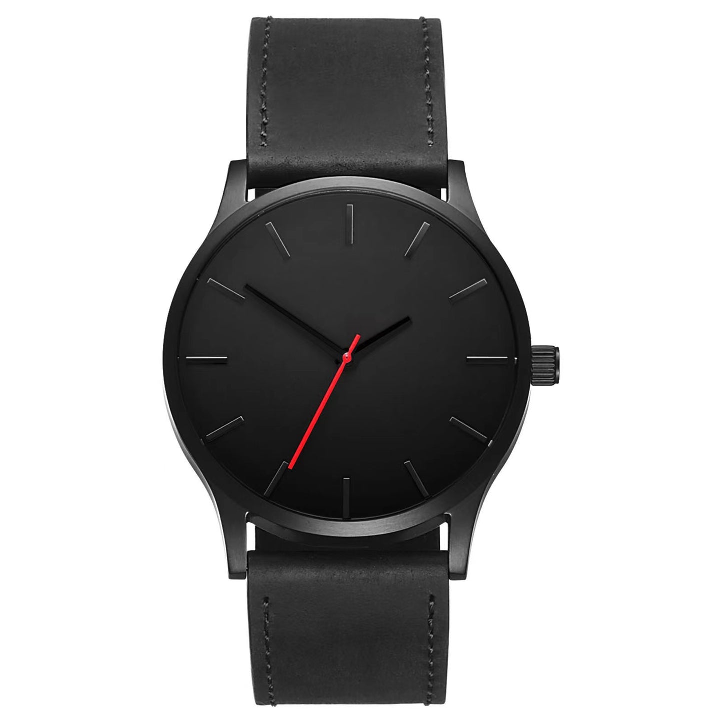 Minimalist Crown Leather Watch for Men – Large Dial Quartz Classic