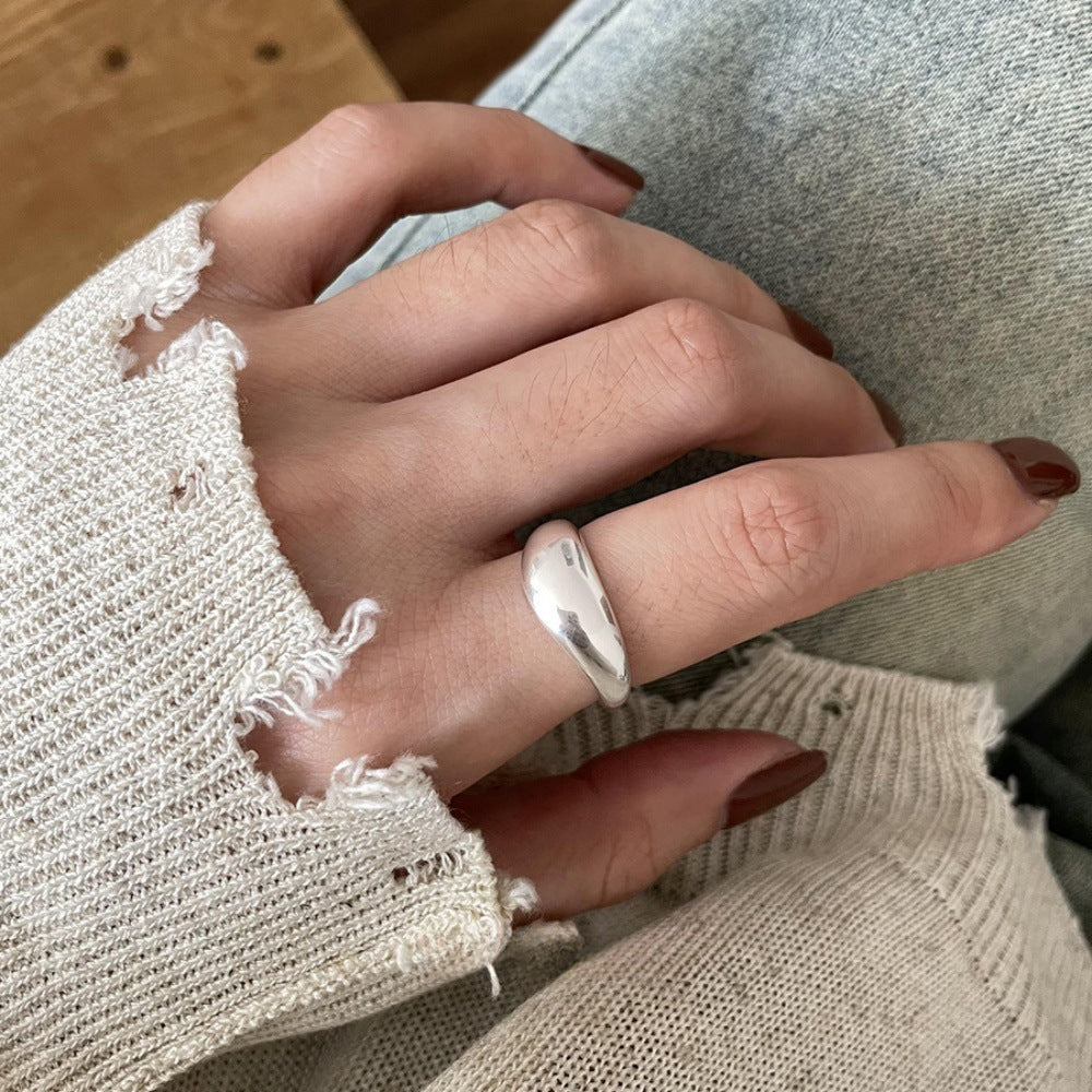 Minimalist Ins 925 Silver Retro Plain Band Ring For Ladies