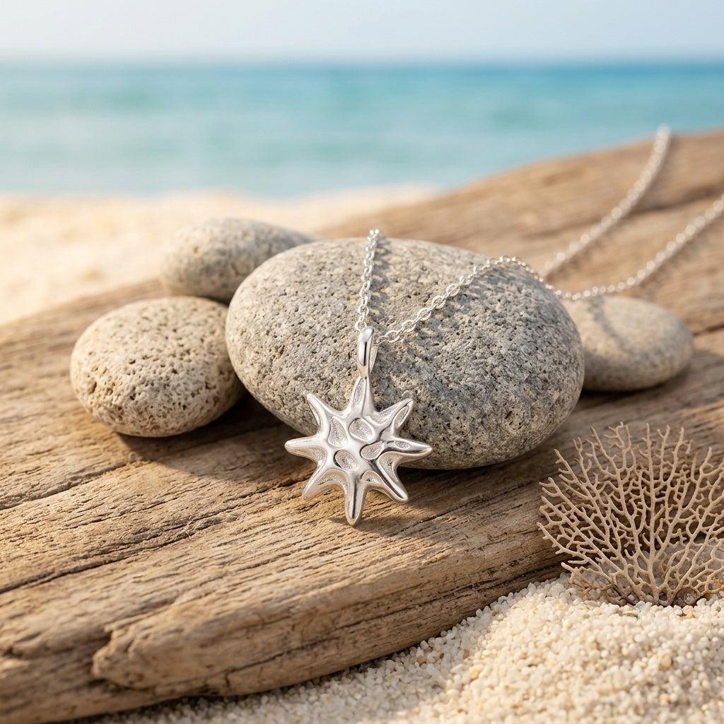 925 Sterling Silver Radiant  Starburst Pendant Necklace