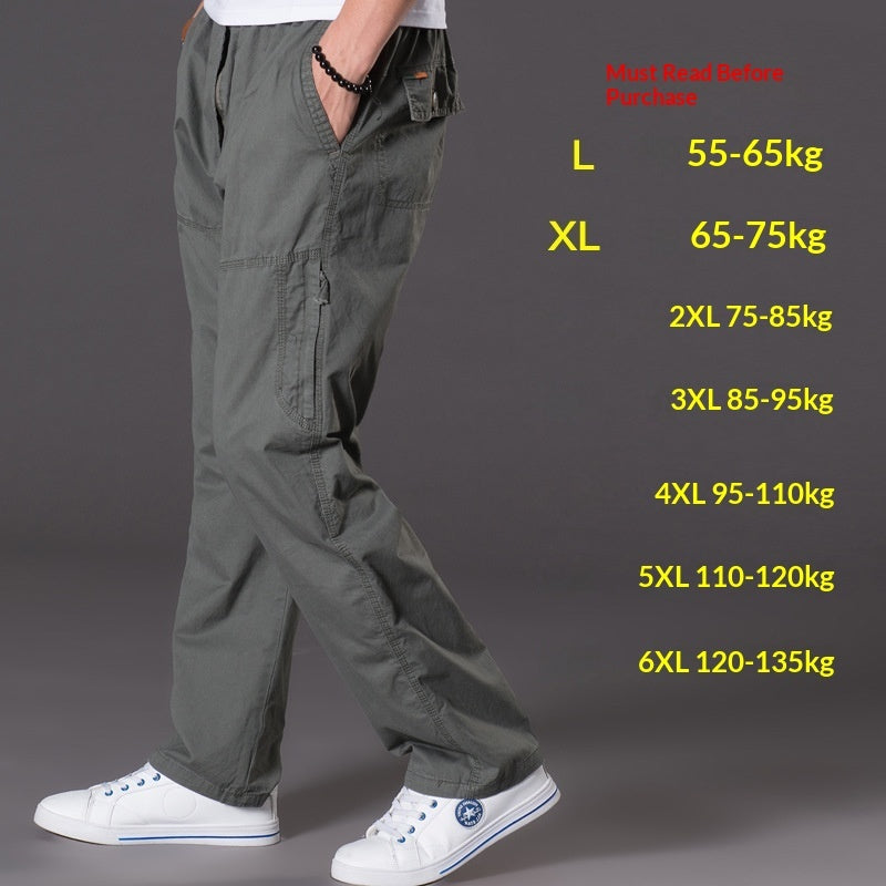 Men's Washed Casual Pants Multi-Pocket Plus-Size Work Trousers