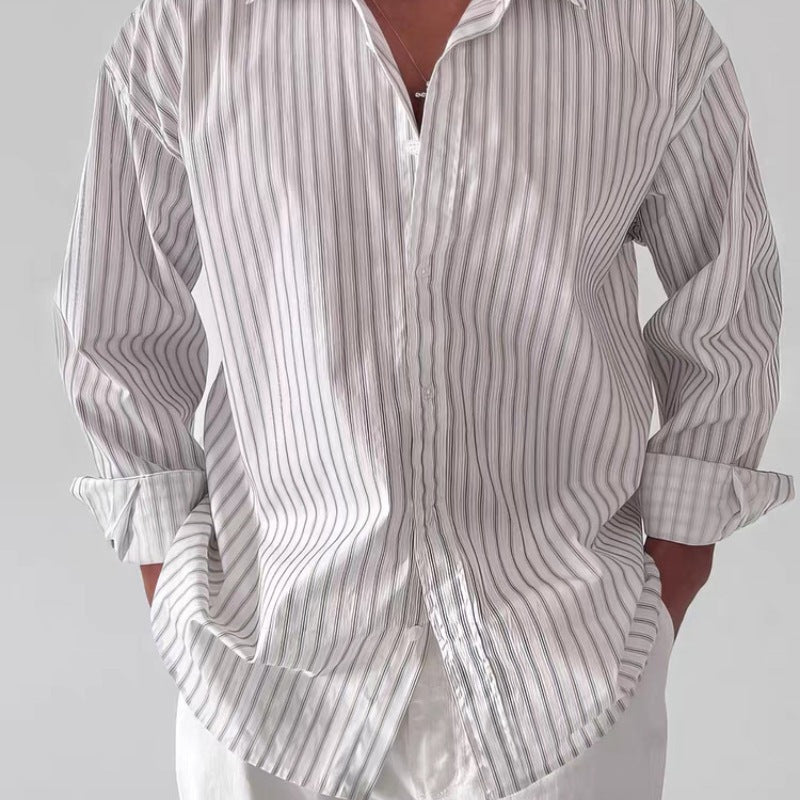 Retro Striped Shirt Men's Long-sleeve Top