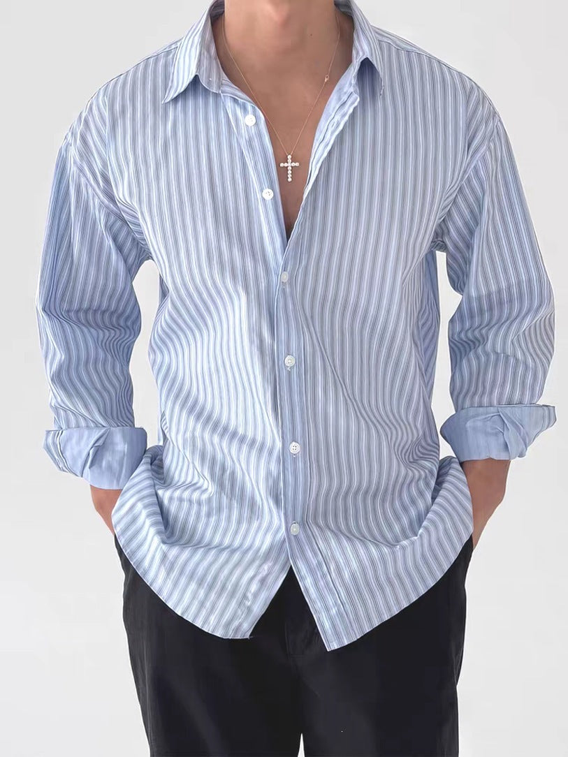 Retro Striped Shirt Men's Long-sleeve Top