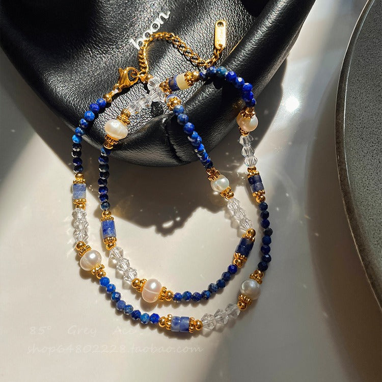 Lapis Lazuli Beaded Patchwork Necklace For Women