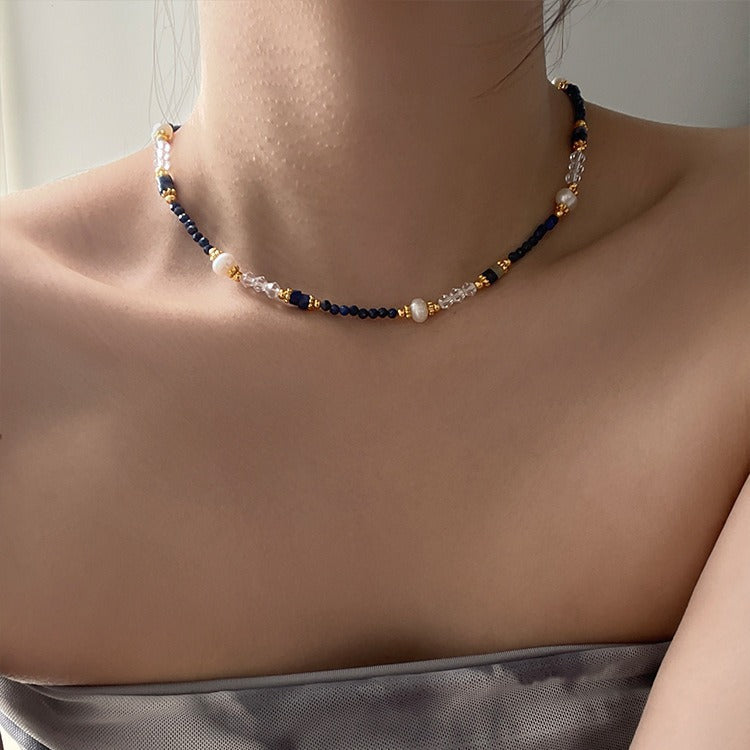 Lapis Lazuli Beaded Patchwork Necklace For Women