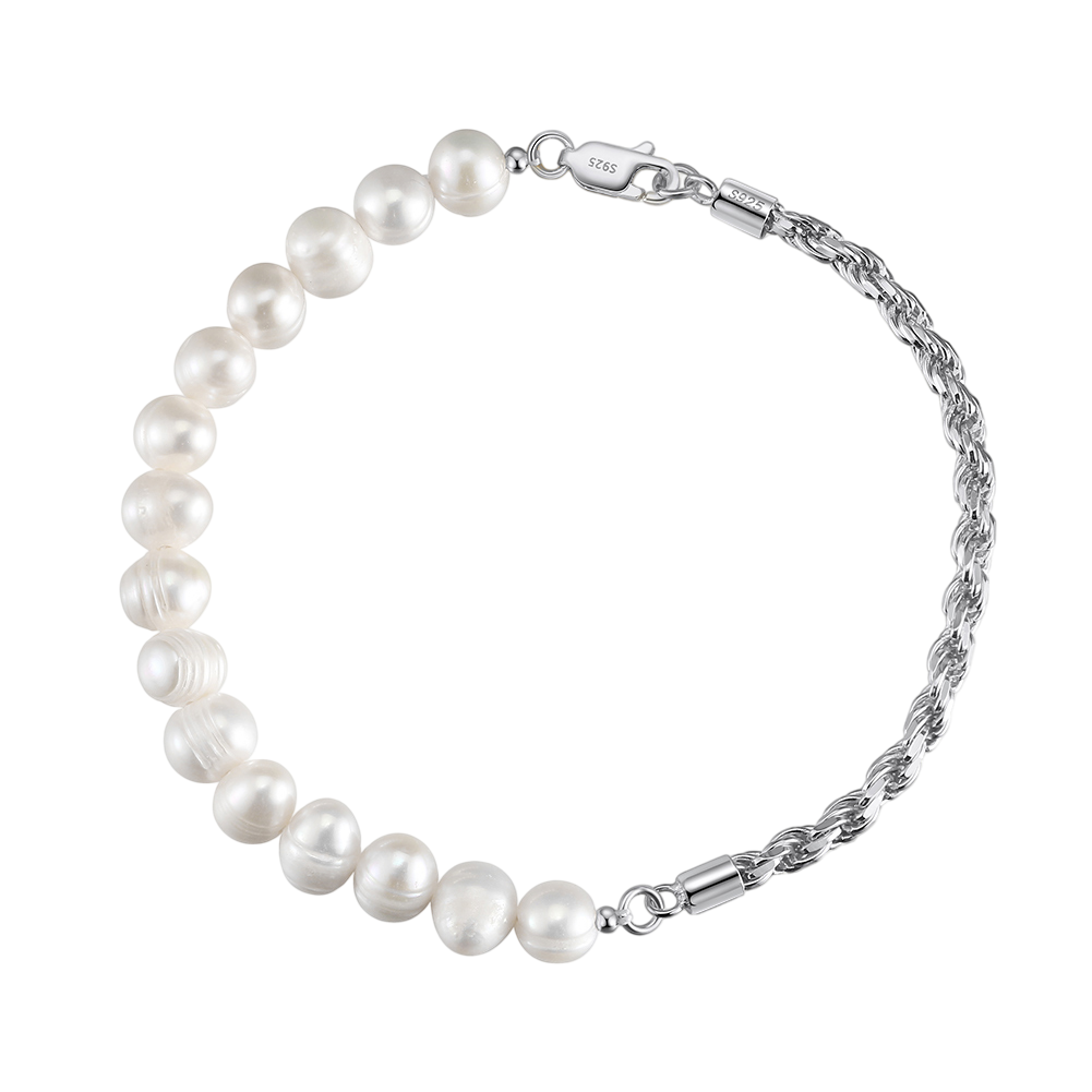 925 Sterling Silver Elegant Pearl Bracelet with Sterling  Chain, Adjustable Clasp, and 14 Lustrous Pearls