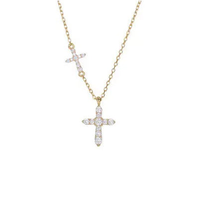 Dainty Double Cross Necklace for Women – Full Diamond-Inspired Zircon Pendant