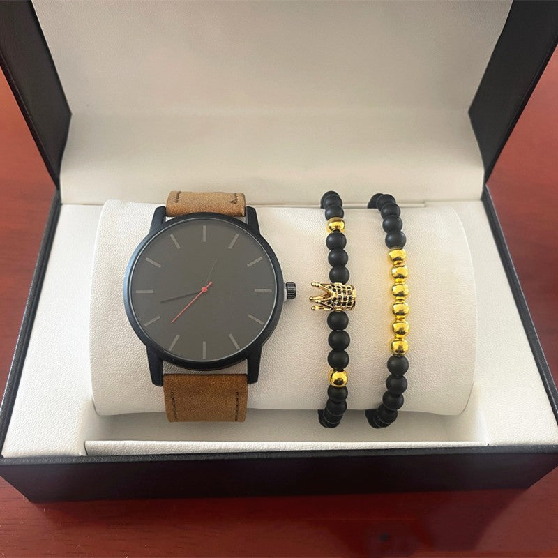 Minimalist Crown Leather Watch for Men – Large Dial Quartz Classic